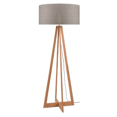 Vloerlamp bamboe 4-poot Everest h.158cm/kap 60x30cm, linnen donker